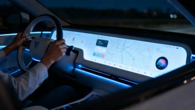 Futuristic car interior with advanced infotainment system