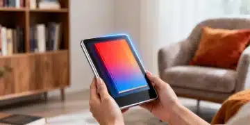 Futuristic e-reader displaying a book cover, highlighting advanced digital reading technology.