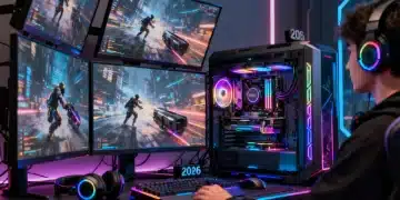 Futuristic gaming PC setup with advanced 2026 hardware for maximum performance