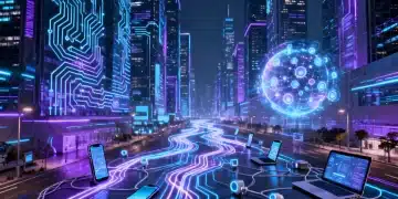 Futuristic global electronics market 2026 landscape with data flows