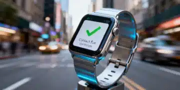 Futuristic smartwatch confirming a secure wearable payment transaction in 2026.