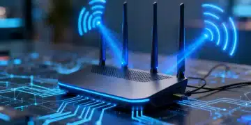 Futuristic Wi-Fi router boosting speed by 25% for 2026 technologies.