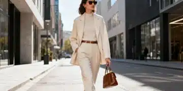 Woman in fashionable, affordable outfit achieving high-end look