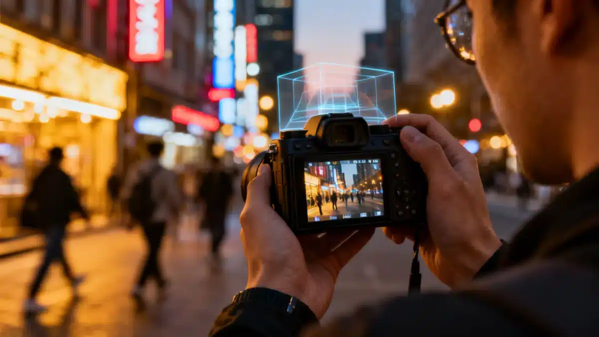 Compact mirrorless camera with holographic viewfinder for advanced photography