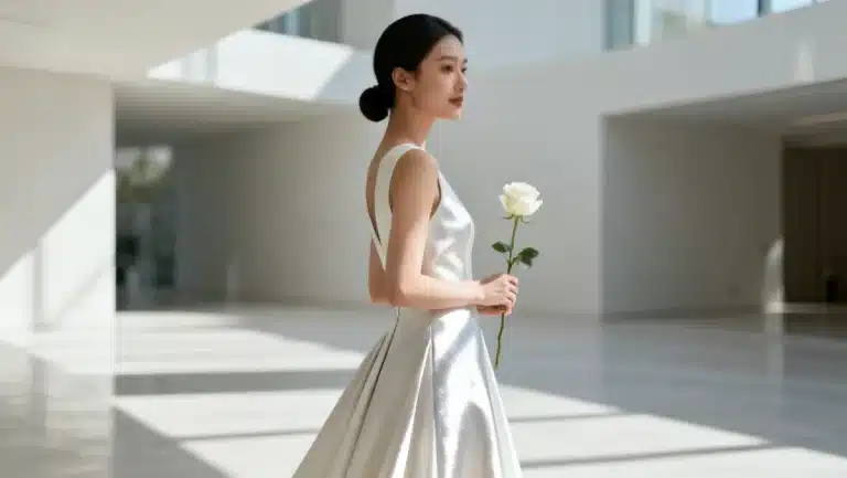 Modern bride in minimalist architectural gown, Bridal Fashion 2026