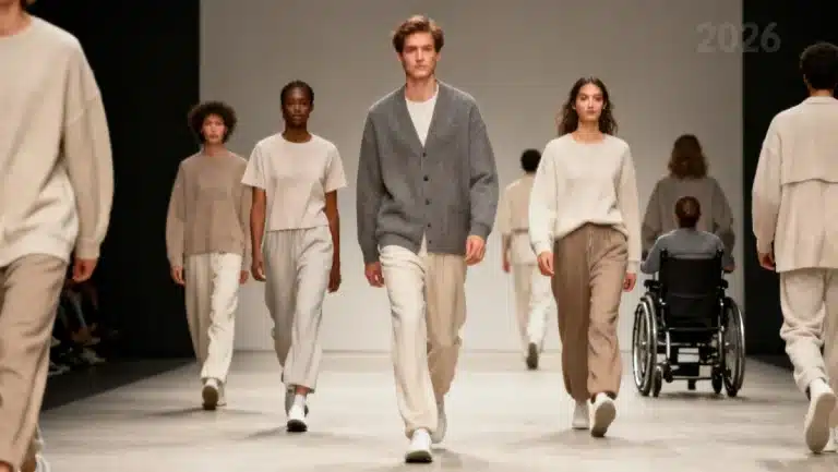 Models on runway displaying accessible 2026 fashion trends