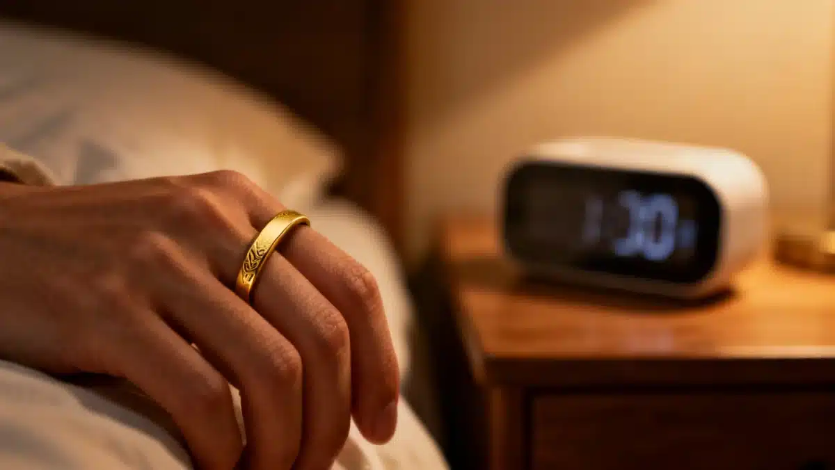Wearable smart sleep tracking ring monitoring sleep metrics