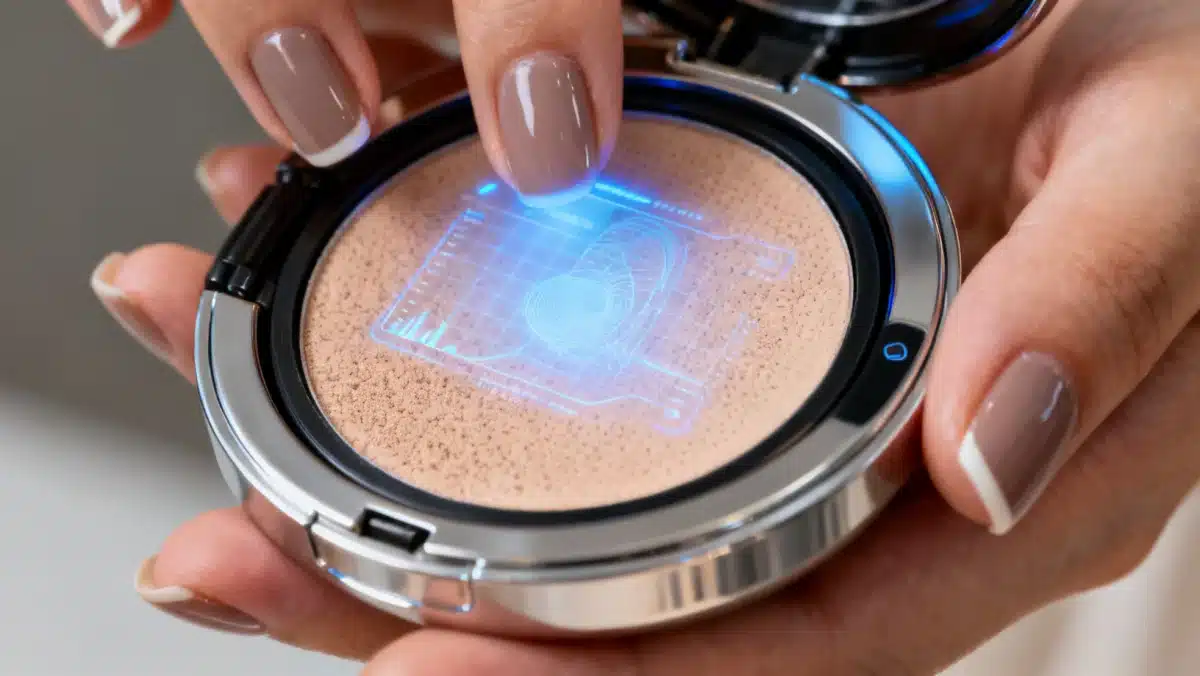 Smart compact foundation with integrated skin analysis technology from Asia