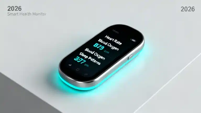 Futuristic Smart Health Monitors of 2026 displaying vital health data for proactive wellness management.