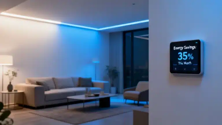 Smart Lighting Systems in 2026 illuminating a modern eco-friendly living room