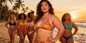 Diverse women modeling Swimwear Trends 2026 flattering styles on a beach