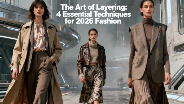 Models demonstrating The Art of Layering: 4 Essential Techniques for 2026 Fashion with diverse textures and silhouettes in an urban setting.